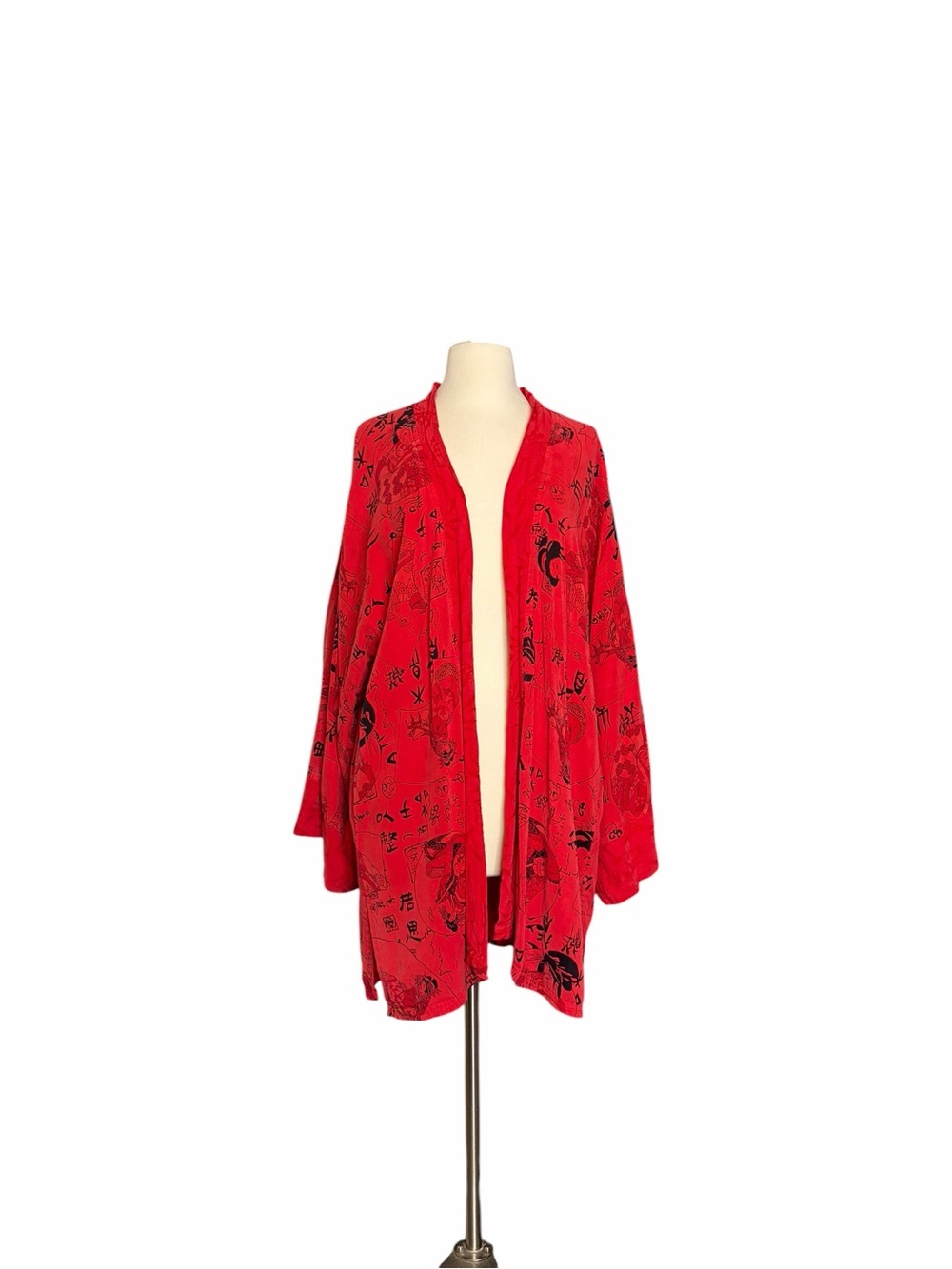 Tianello Red Open-Front Asian Print Kimono
